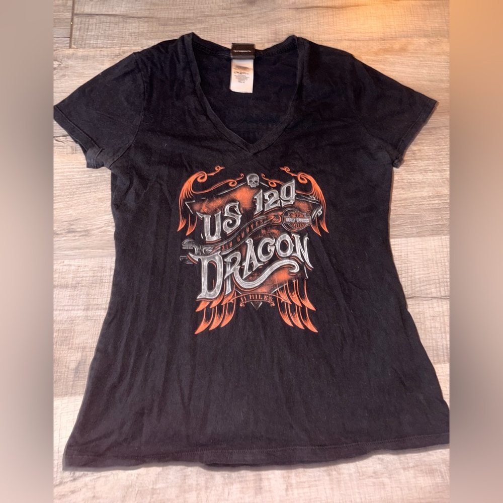 Womens Harley Davidson V neck Tee M biker grunge